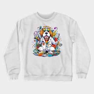 A comical Physician English Bulldog wearing a white lab coat, stethoscope around its neck Crewneck Sweatshirt